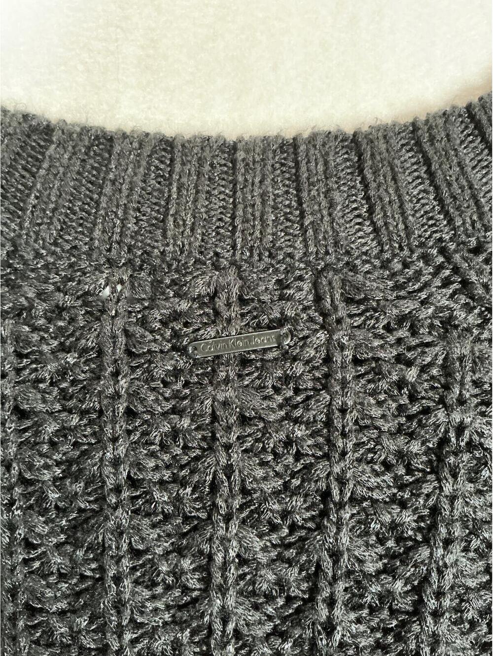 Calvin Klein Jeans Black Textured Knit Crewneck Sweater Size M - Picture 3 of 8
